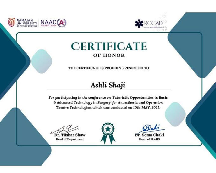 Ms. Ashli Shaji | Certificate of Honor Ms. Ashli Shaji | Certificate of Honor